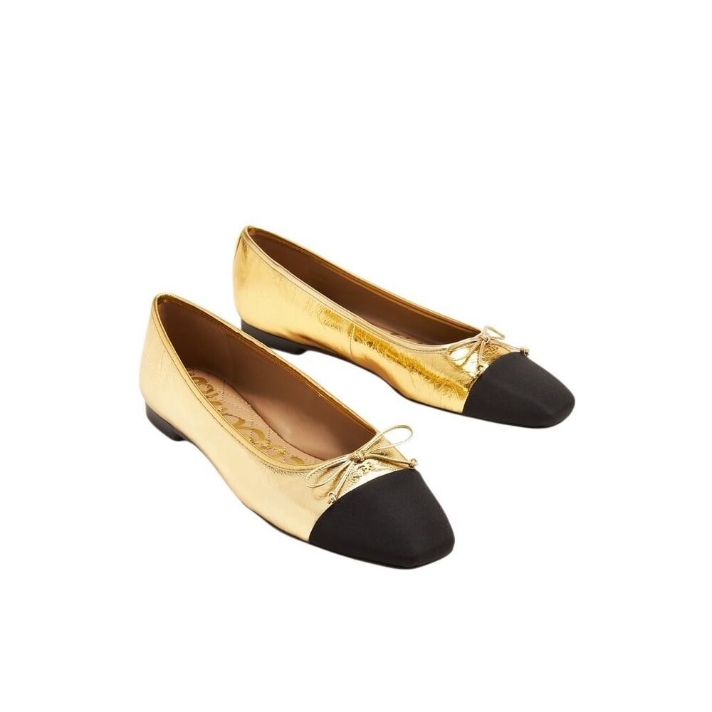 Sam Edelman Gold Metallic Ballet Flats with Black Cap Toe